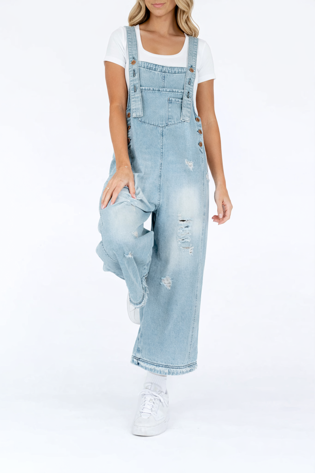 Carol - salopette donna a bretelle con foro oversize