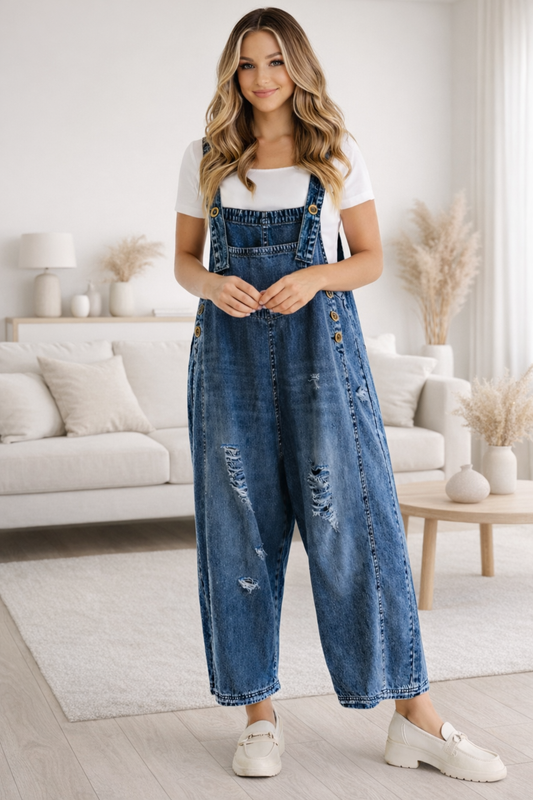 Carol - salopette donna a bretelle con foro oversize
