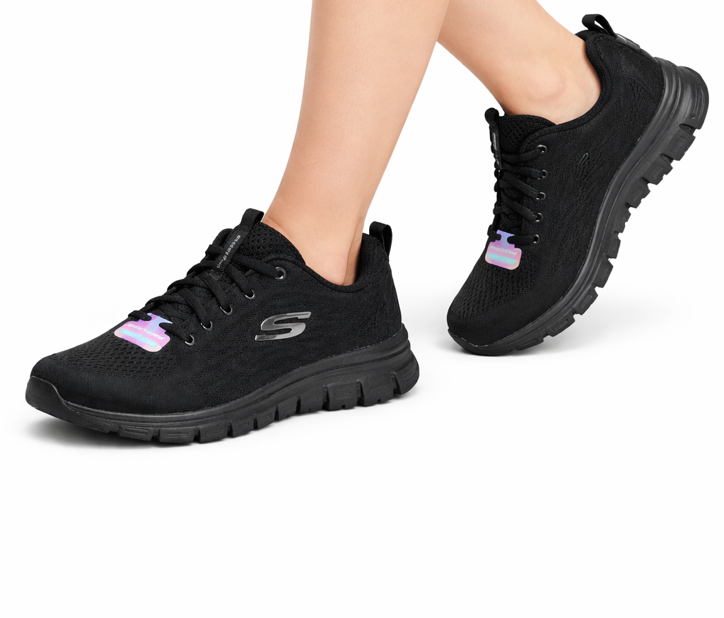 Sketchers - Scarpa nera memory foam lavabile in lavatrice