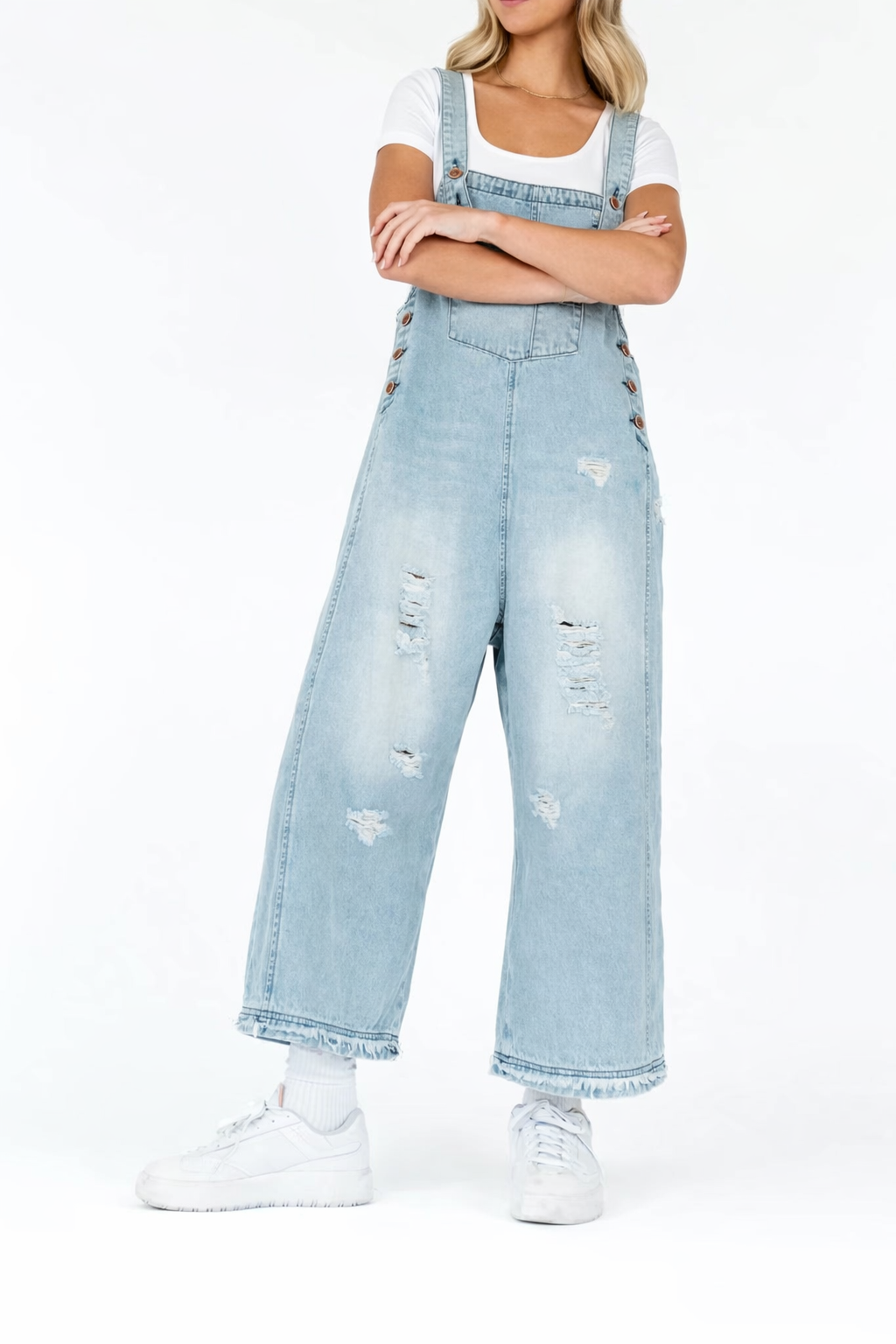 Carol - salopette donna a bretelle con foro oversize